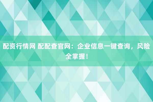 配资行情网 配配查官网：企业信息一键查询，风险全掌握！