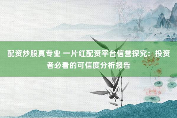 配资炒股真专业 一片红配资平台信誉探究：投资者必看的可信度分析报告