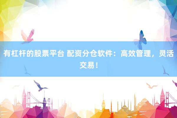 有杠杆的股票平台 配资分仓软件：高效管理，灵活交易！