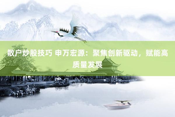 散户炒股技巧 申万宏源：聚焦创新驱动，赋能高质量发展