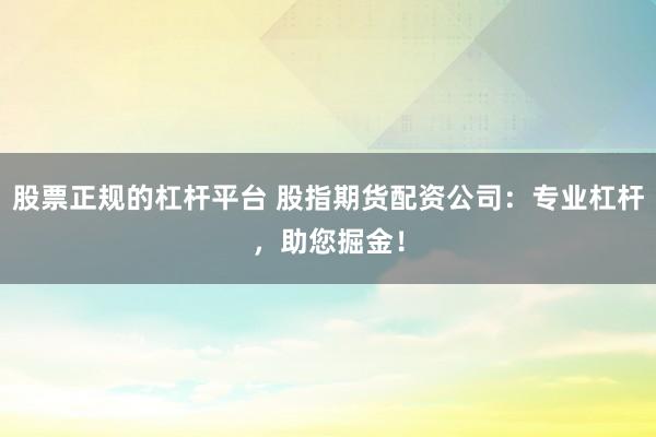 股票正规的杠杆平台 股指期货配资公司:专业杠杆,助您掘金!